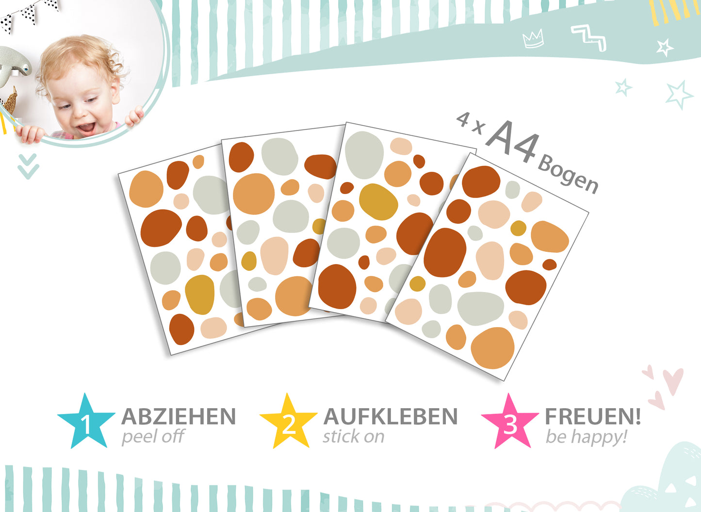 Wandtattoo 92 Tupfen Rot Beige Gelb DK1006