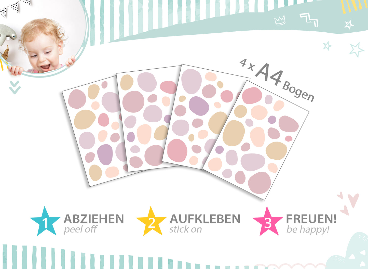 Wandtattoo 92 Tupfen Lila Rosa Pfirsich DK1012