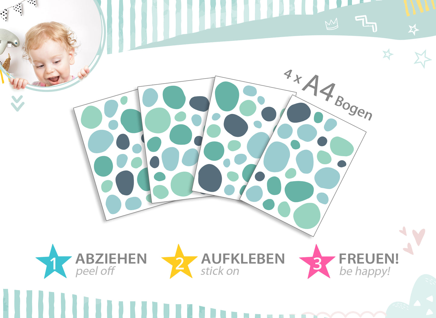 Wandtattoo 92 Tupfen Blau Mint Hellblau DK1023