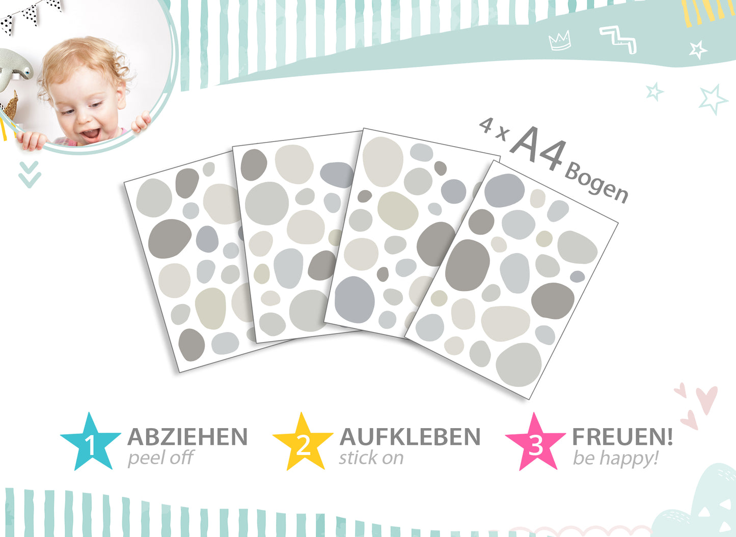 Wandtattoo 92 Tupfen Grau Beige Blau DK1024