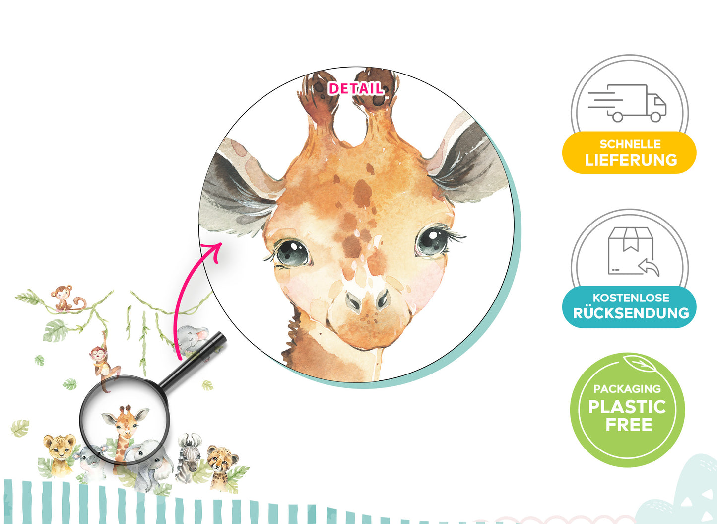 Wandtattoo Safaritiere Elefant Giraffe DK1027