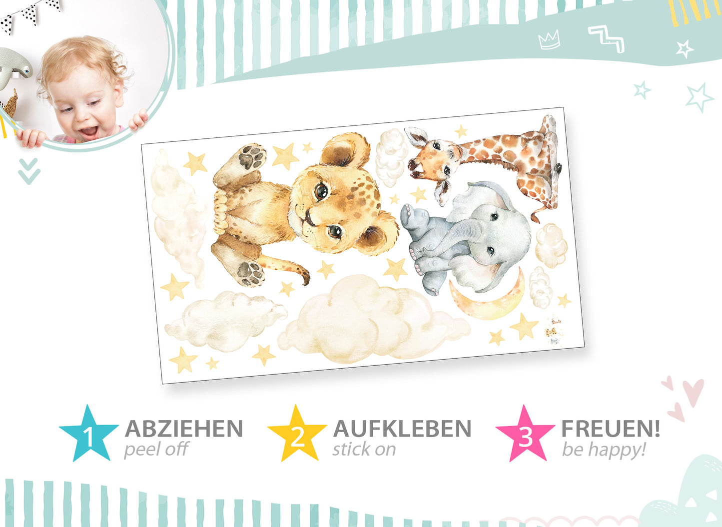 Wandtattoo Dschungeltiere auf Wolken DK1029