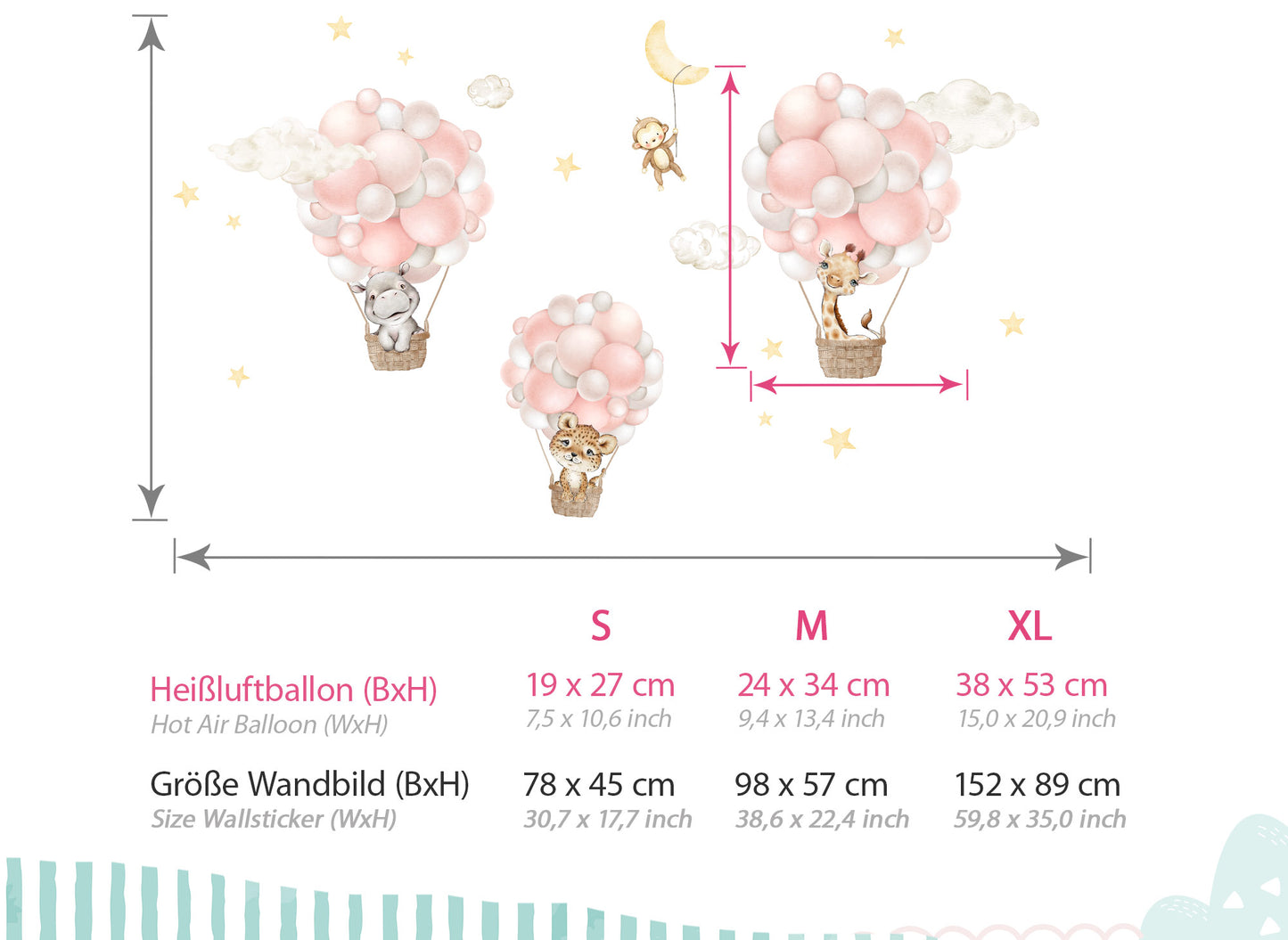 Wandtattoo Safaritiere in Heißluftballons DK1032