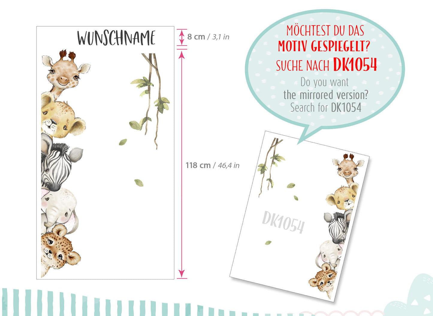 Wandtattoo Türsticker Dschungeltiere personalisiert DK1044