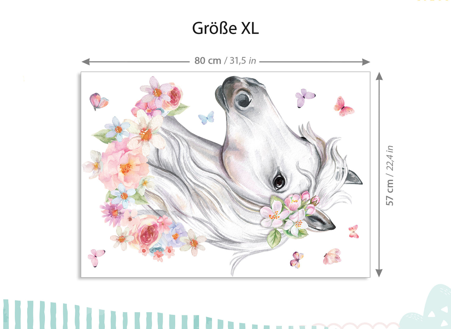 Wandtattoo Pferdekopf mit Blumen DK1046