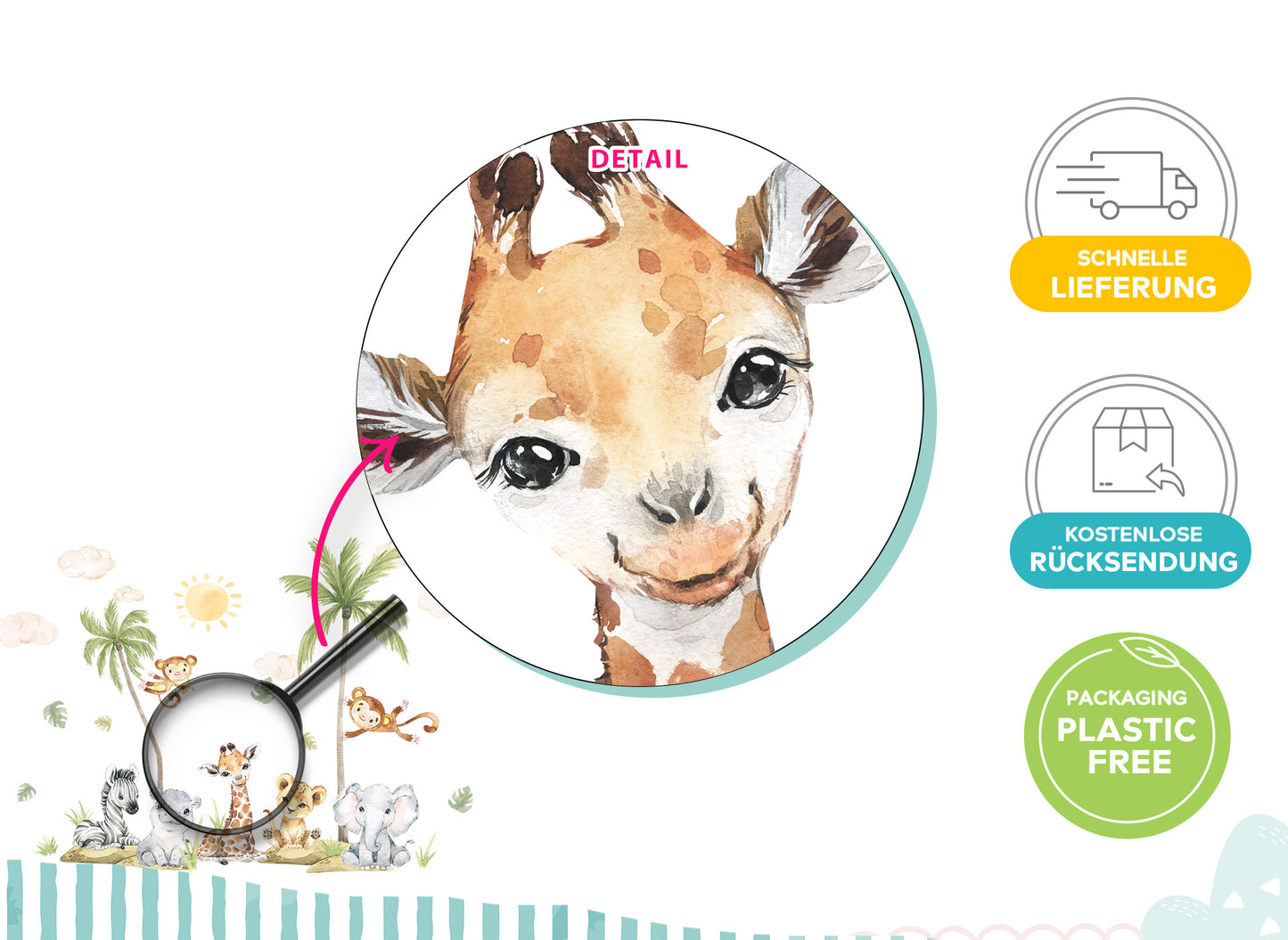 Wandtattoo Safaritiere Nilpferd Giraffe DK1052