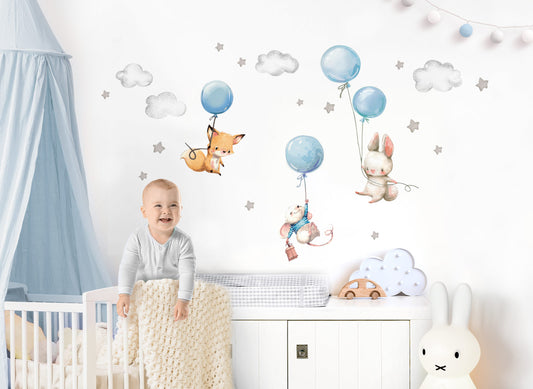 Wandtattoo Fuchs Maus und Hase mit Luftballon DK1066