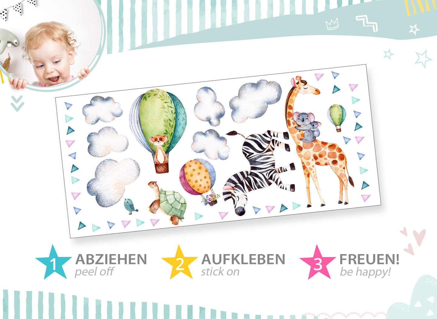 Wandtattoo Safari Party Giraffe Zebra DK1072