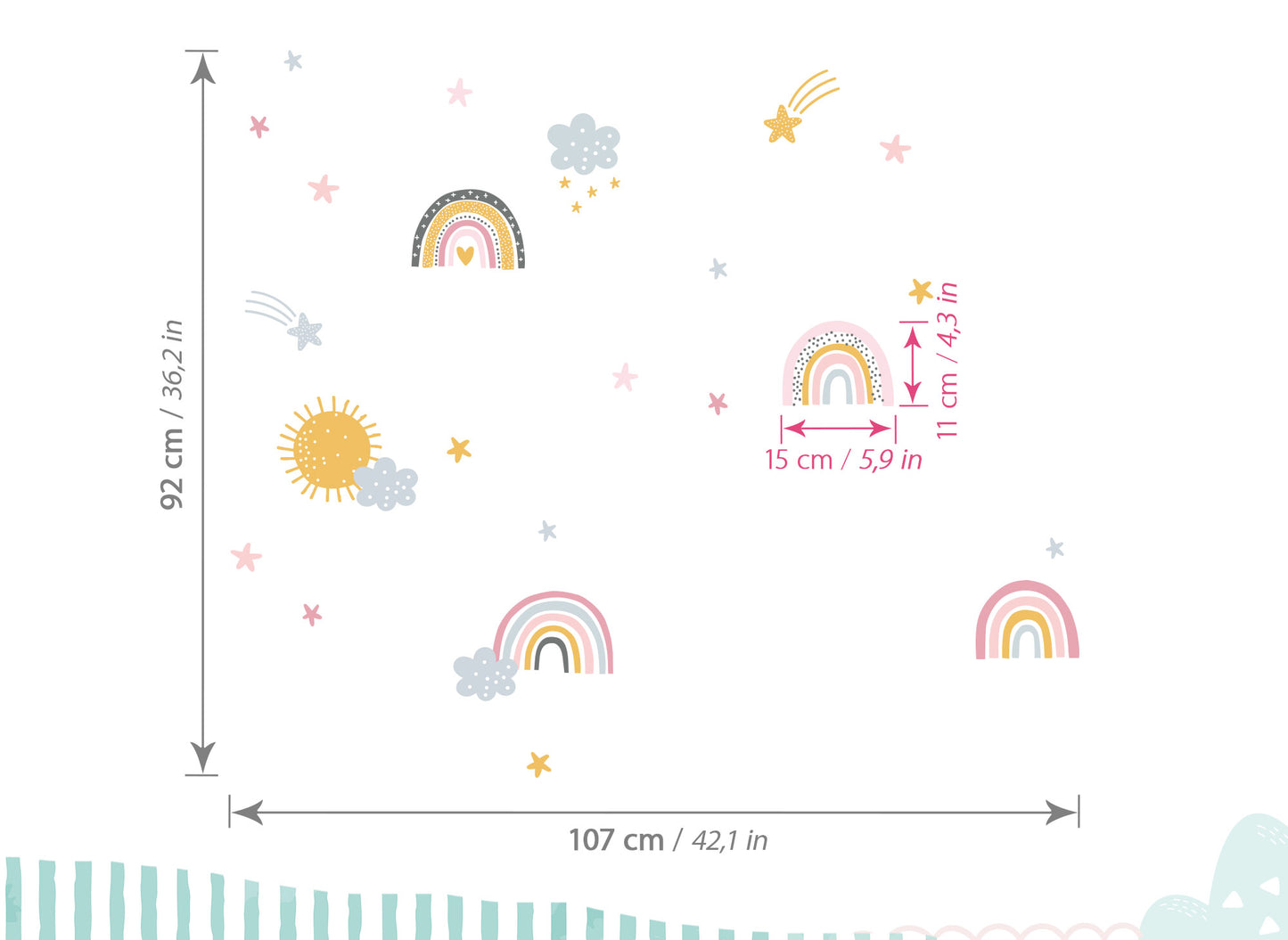 Wandtattoo Regenbogen mit Sternen Wolken & Sonne DK1082