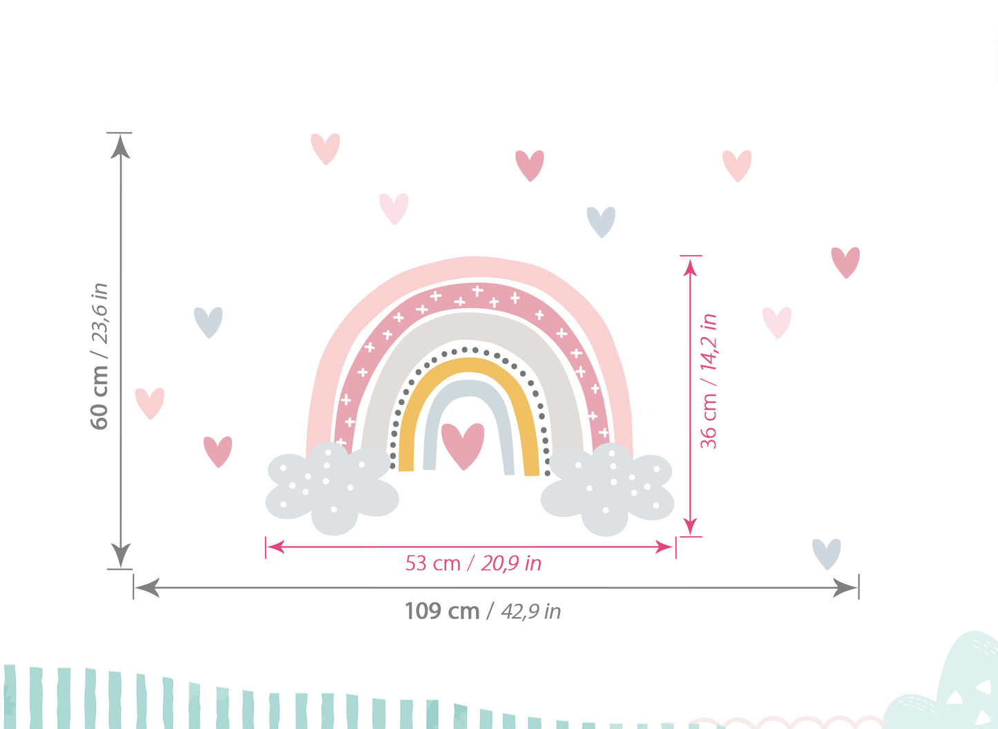 Wandtattoo Regenbogen mit Herzen DK1083
