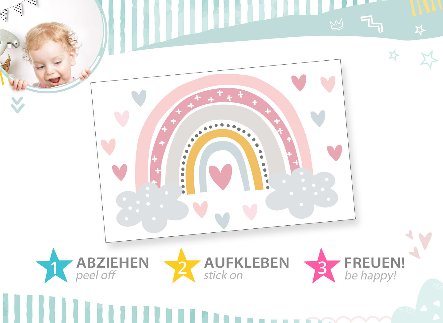 Wandtattoo Regenbogen mit Herzen DK1083