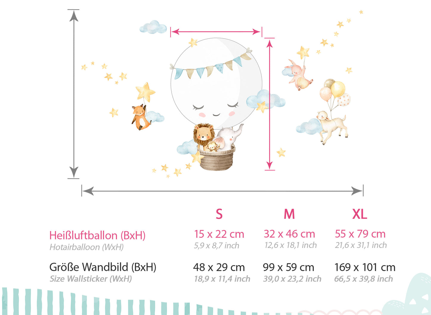 Wandtattoo Dschungeltiere im Ballon DK1103
