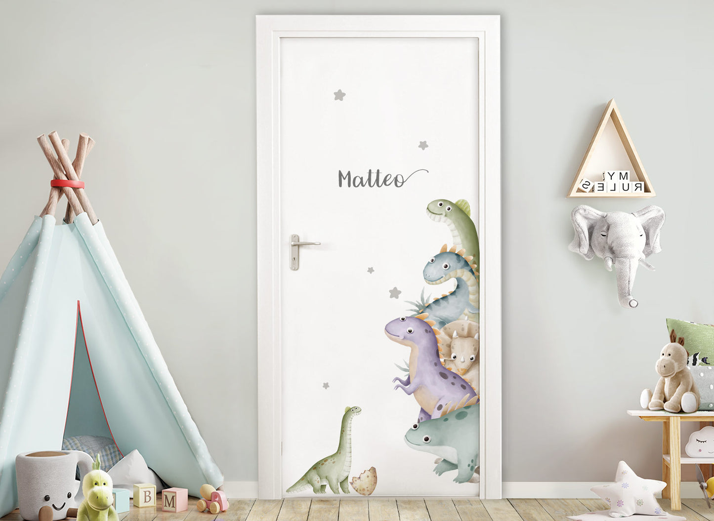 Wandtattoo Türsticker Dinos mit & ohne Wunschname DK1119