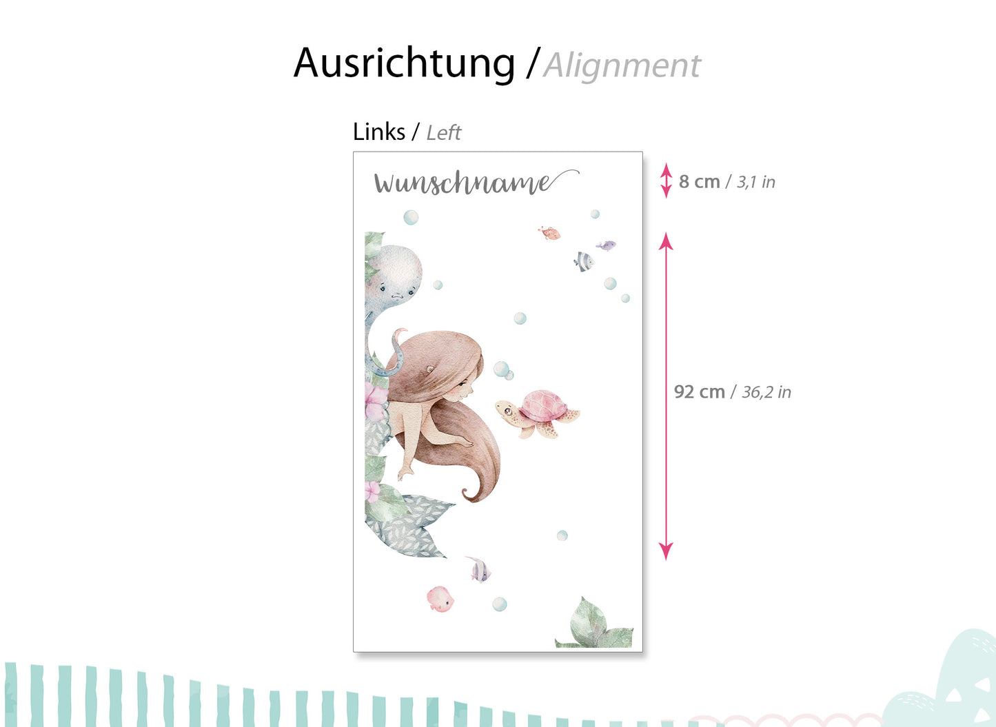Wandtattoo Türsticker Meerjungfrau mit & ohne Wunschname DK1123