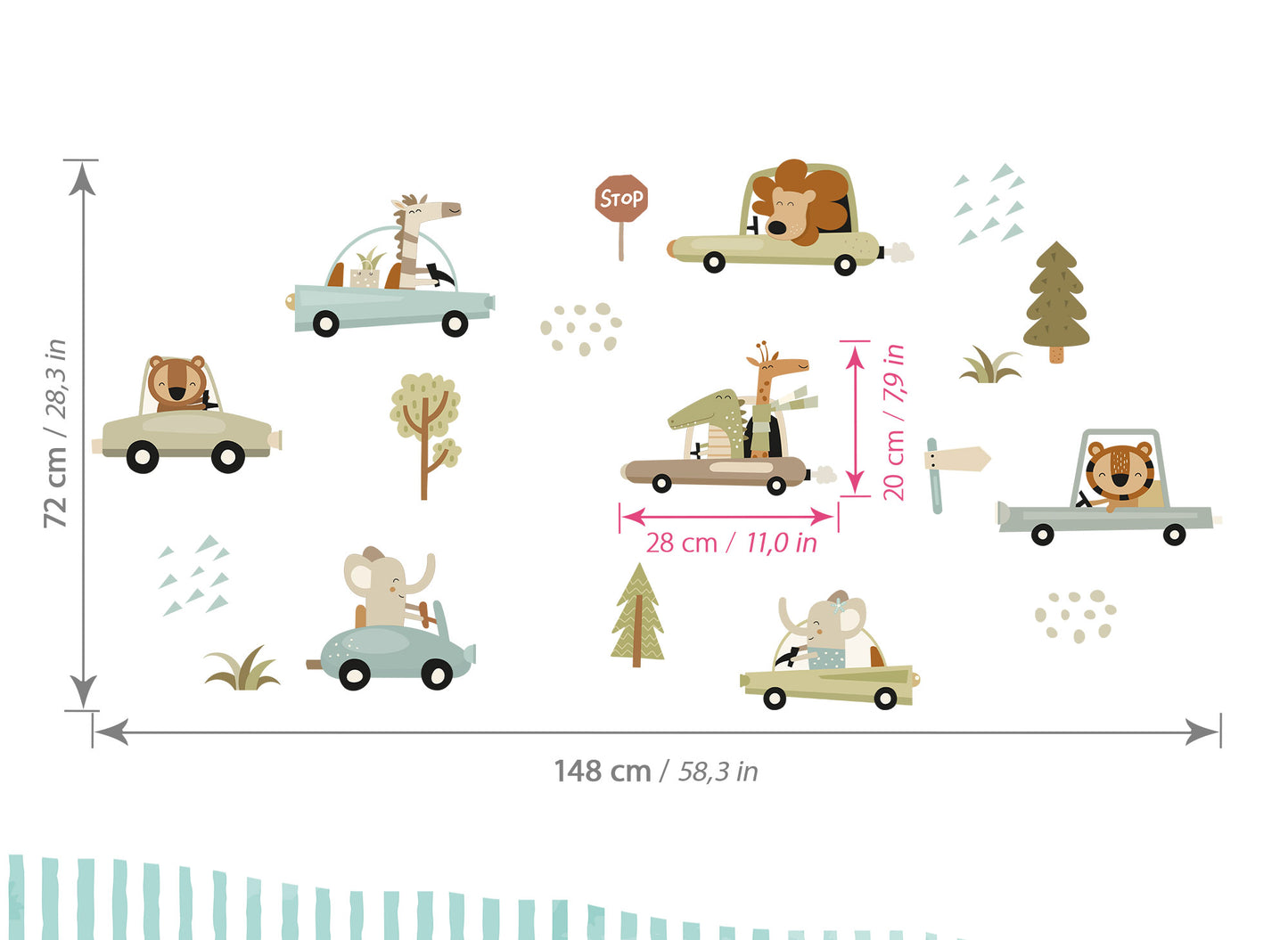 DekoKinderzimmer Wandtattoo Autos & Tiere DK1143