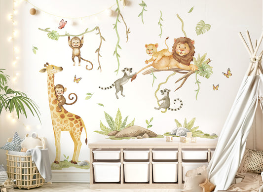 Wandtattoo Dschungeltiere Giraffe Löwe DK1148