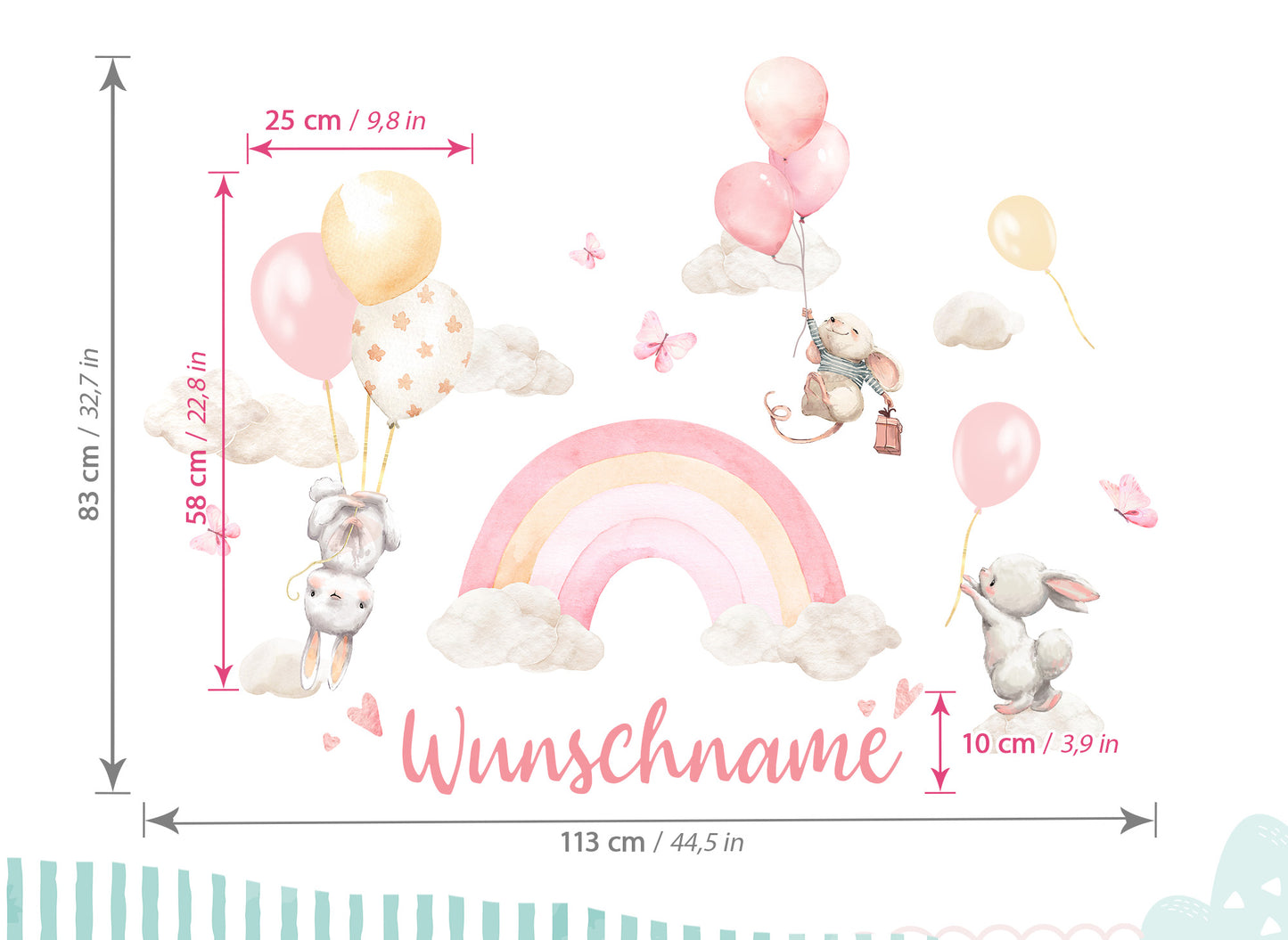 Wandtattoo Regenbogen Tiere personalisiert DK1151