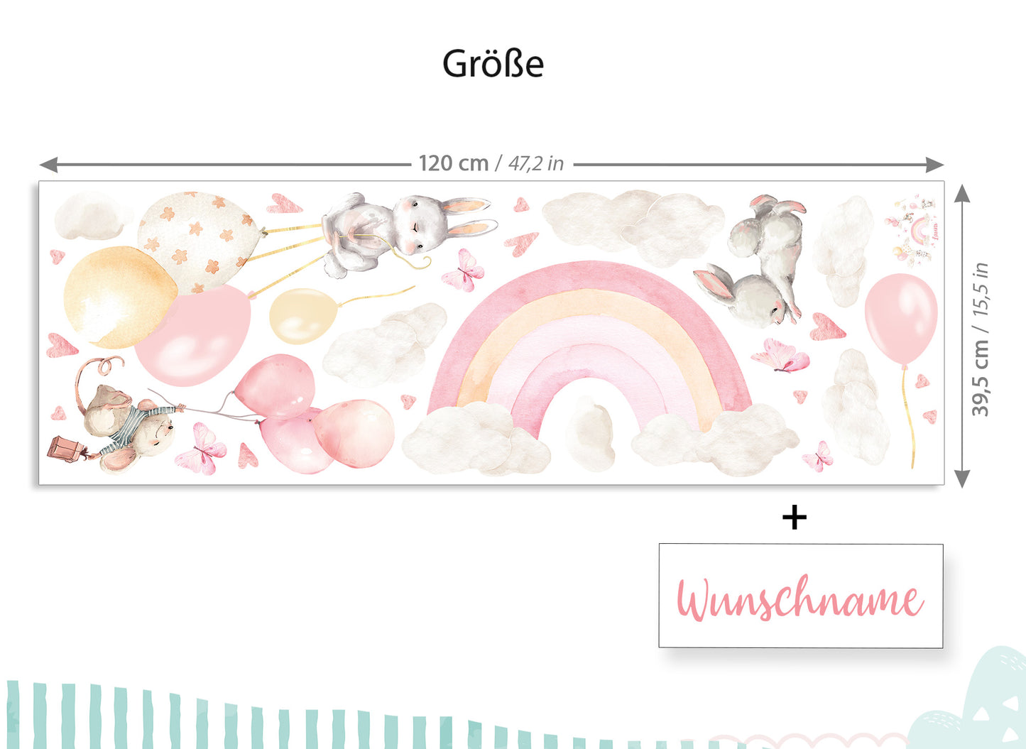 Wandtattoo Regenbogen Tiere personalisiert DK1151