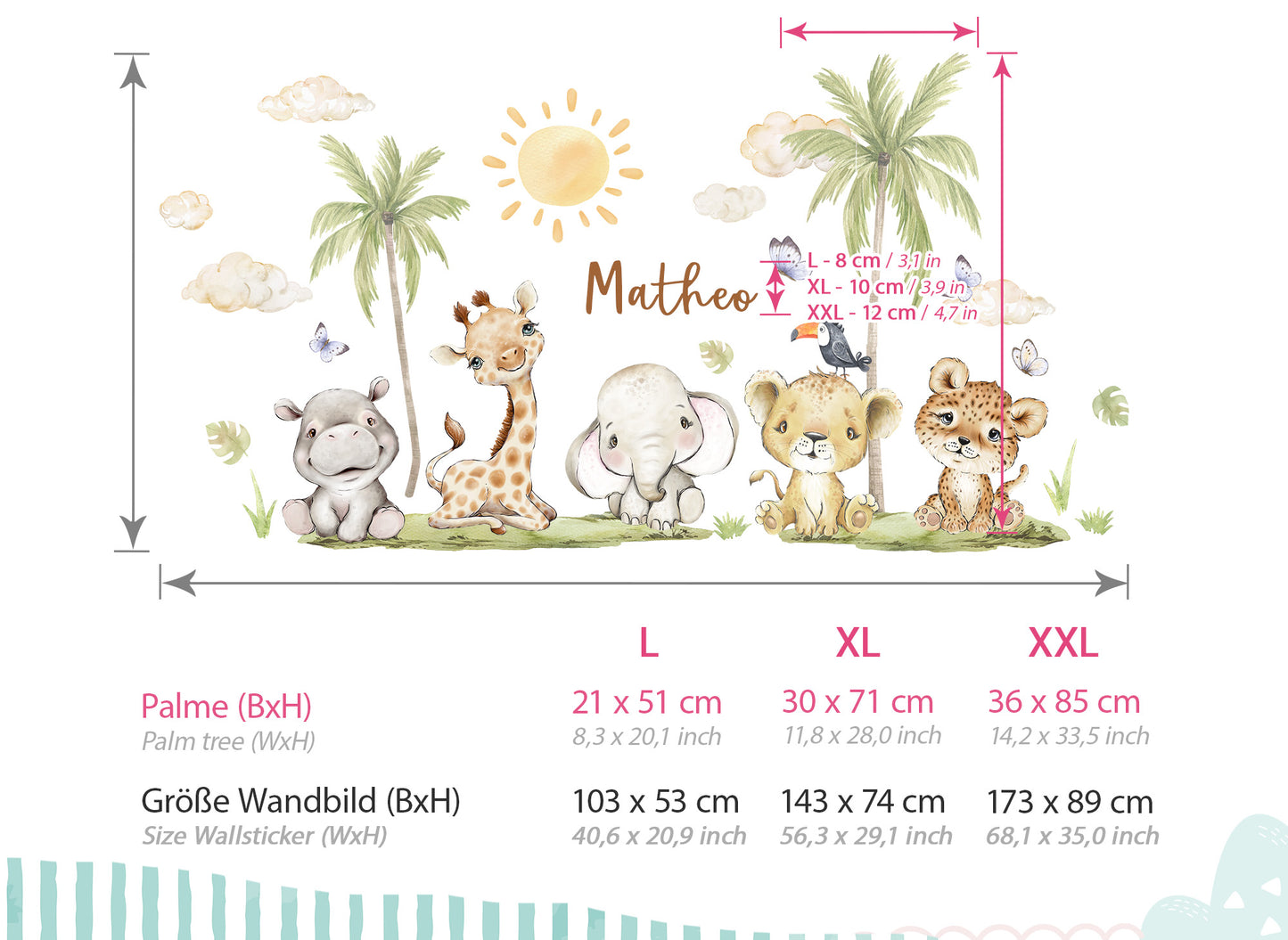 Klebekids Wandtattoo Safaritiere Giraffe Löwe personalisiert DK1154