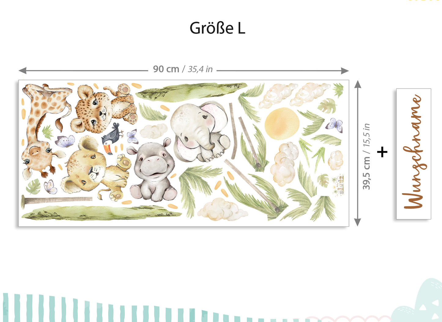 Klebekids Wandtattoo Safaritiere Giraffe Löwe personalisiert DK1154