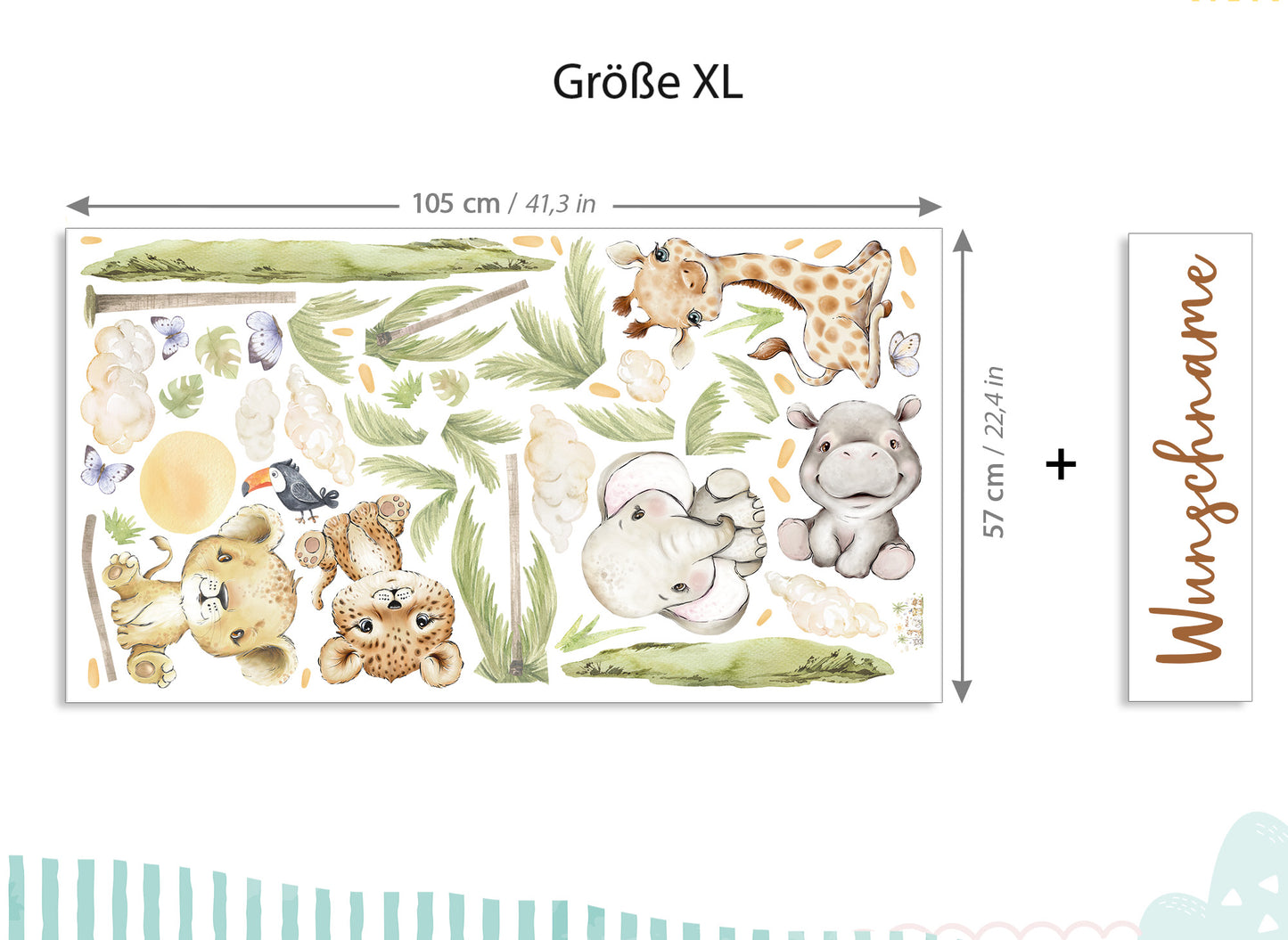 Klebekids Wandtattoo Safaritiere Giraffe Löwe personalisiert DK1154