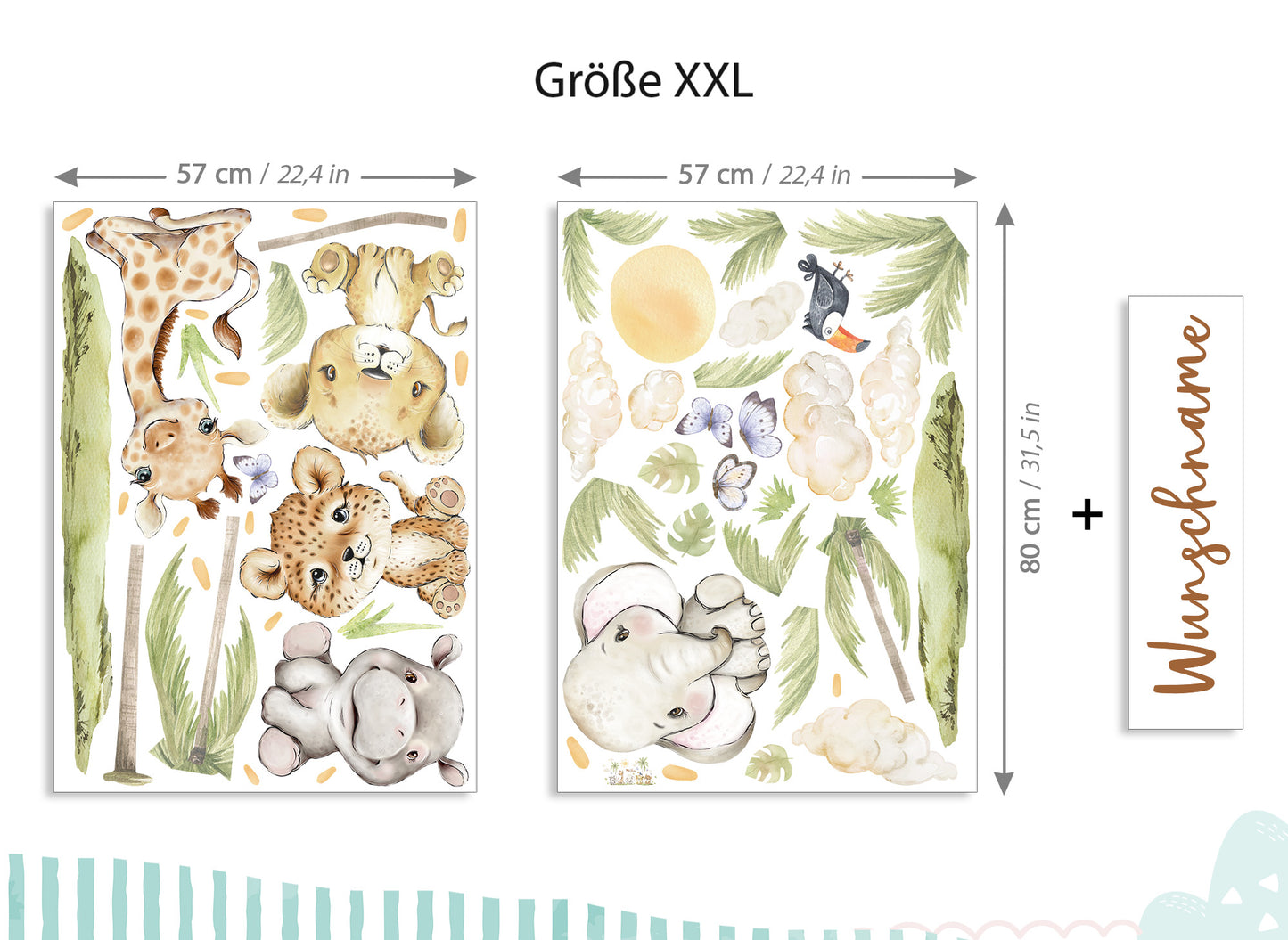 Klebekids Wandtattoo Safaritiere Giraffe Löwe personalisiert DK1154