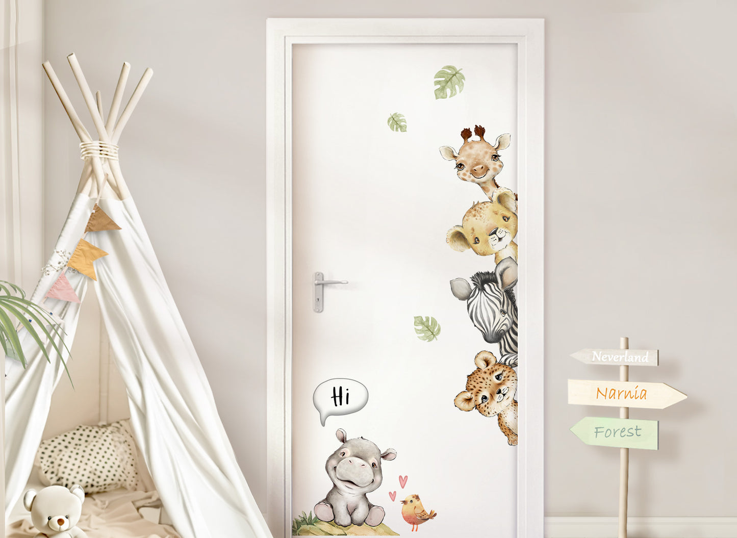 Klebekids Wandtattoo Türsticker Safaritiere mit & ohne Wunschname DK1155