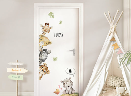 Klebekids Wandtattoo Türsticker Safaritiere mit & ohne Wunschname DK1155