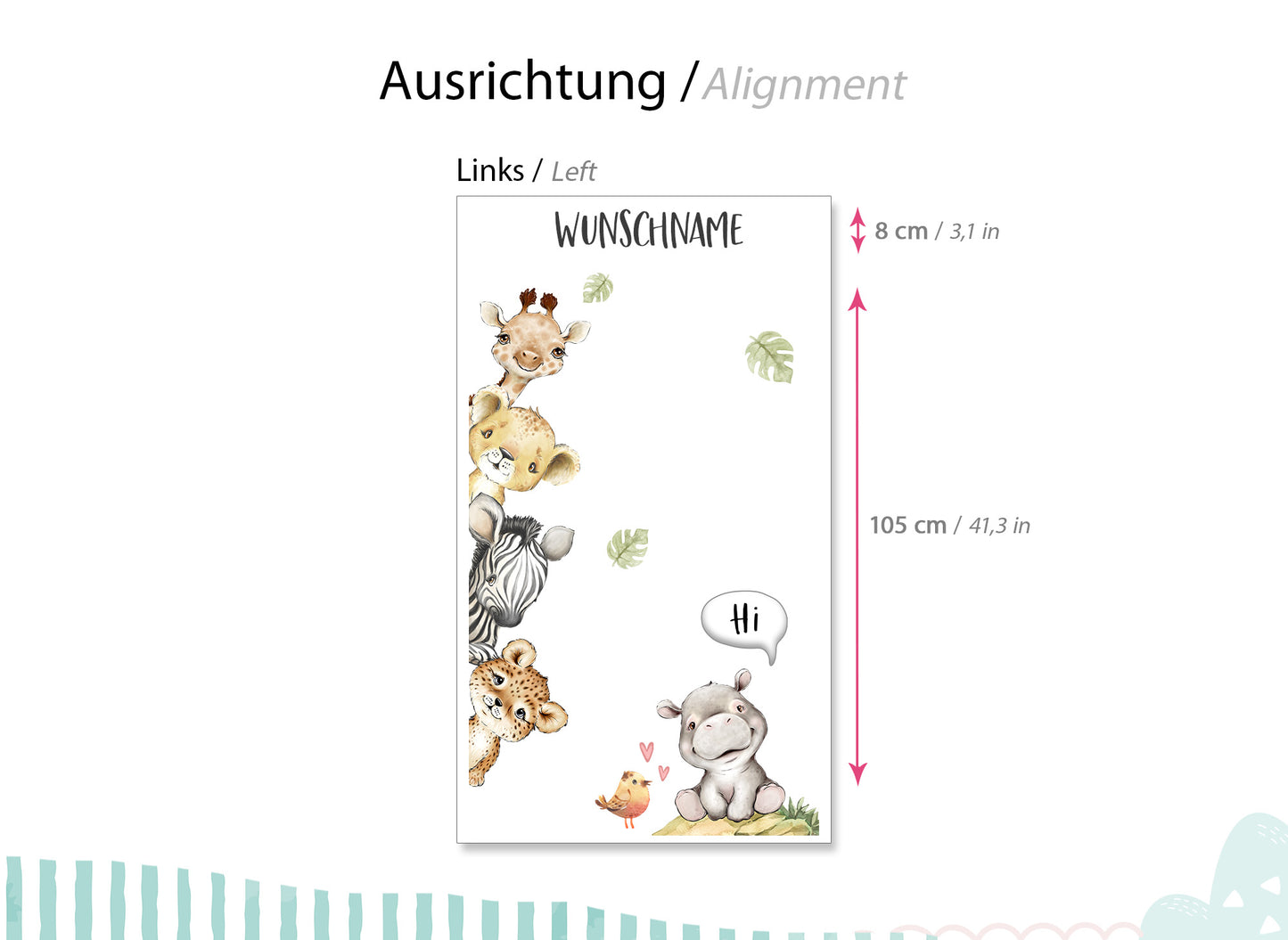 Klebekids Wandtattoo Türsticker Safaritiere mit & ohne Wunschname DK1155