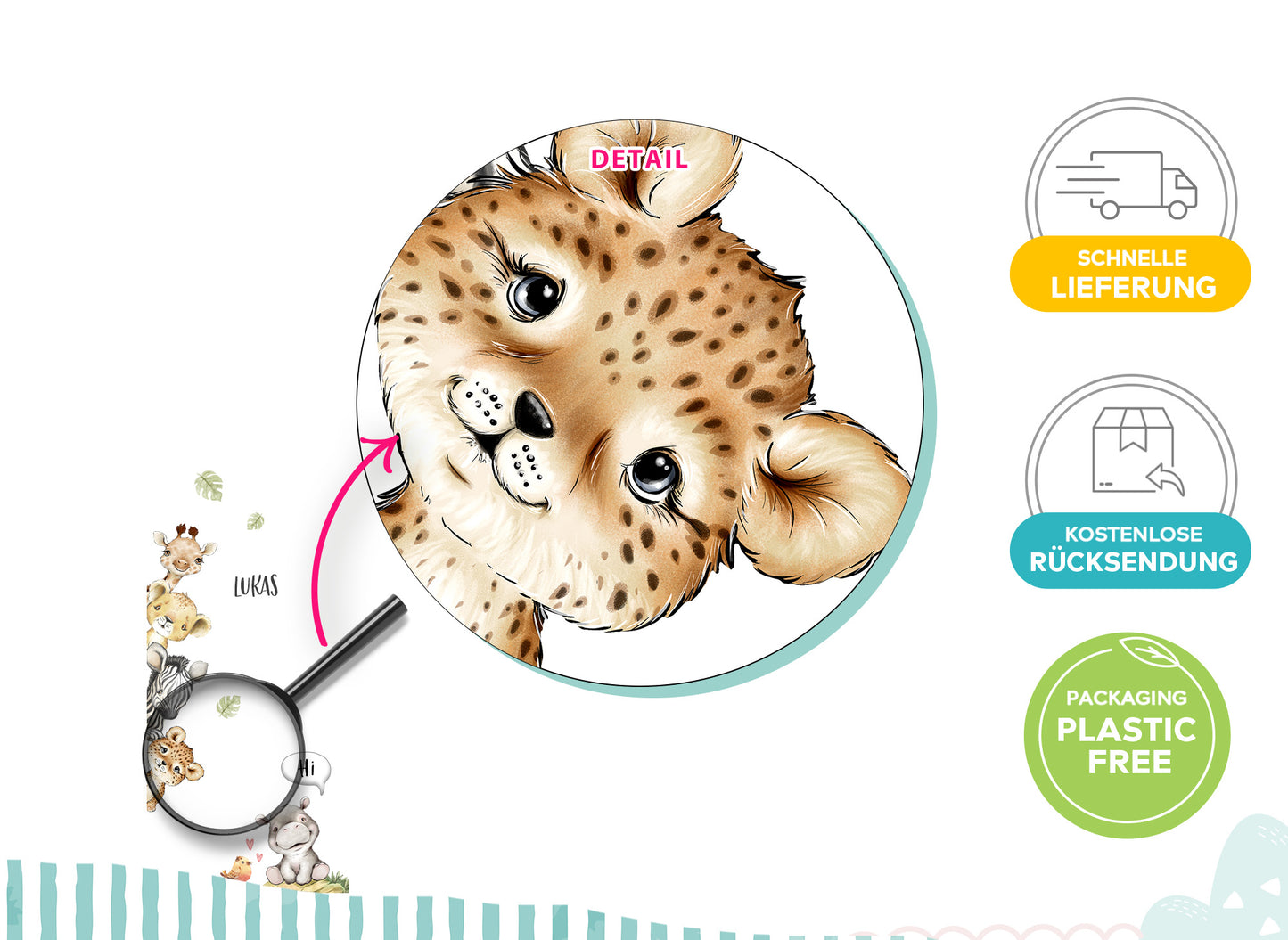 Klebekids Wandtattoo Türsticker Safaritiere mit & ohne Wunschname DK1155