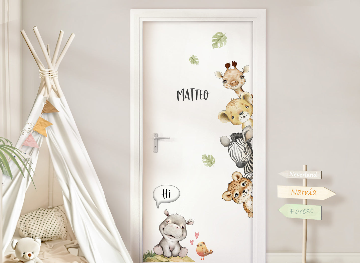 Klebekids Wandtattoo Türsticker Safaritiere mit & ohne Wunschname DK1155
