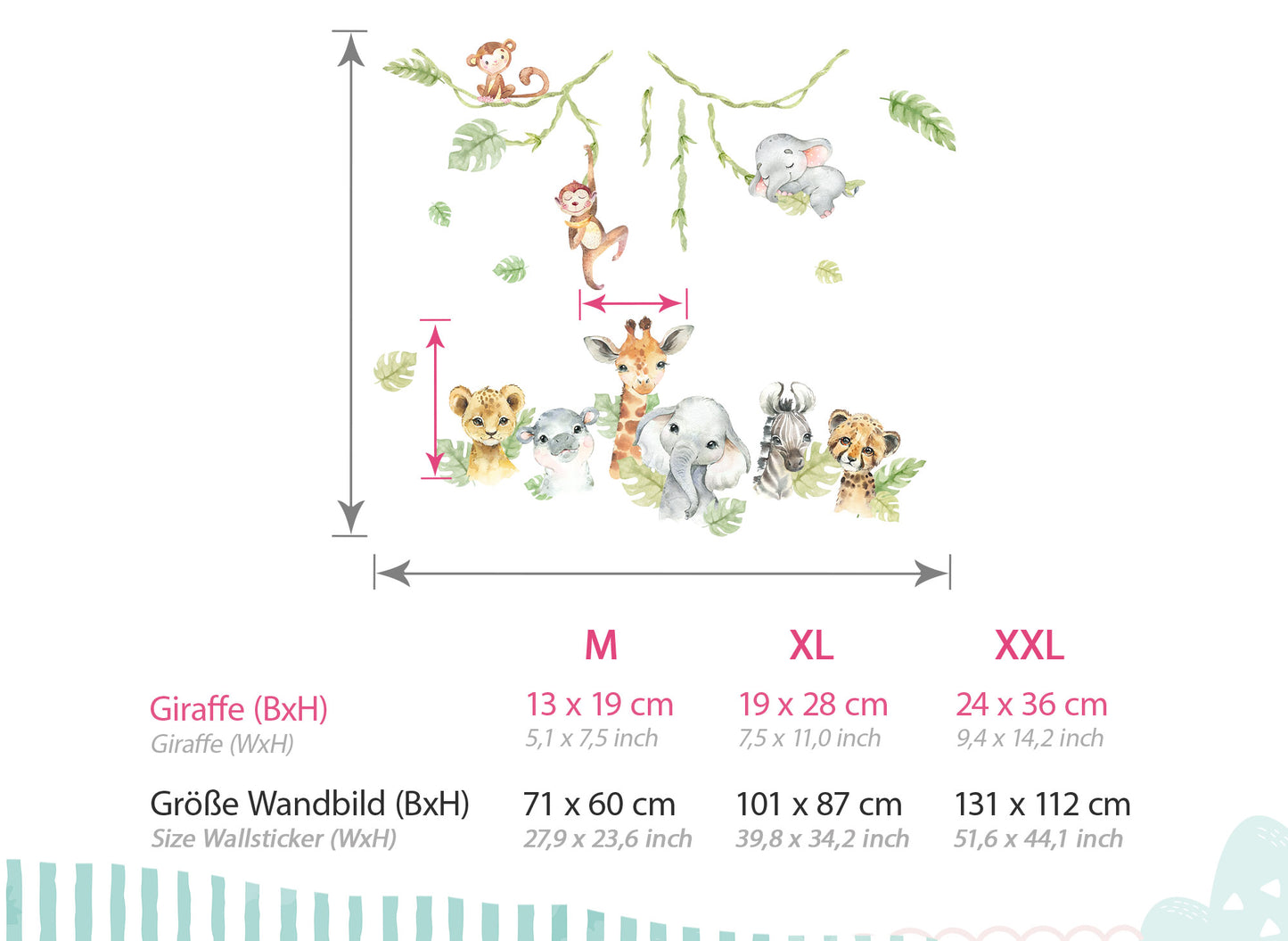 Wandtattoo Safaritiere Elefant Giraffe DK1027