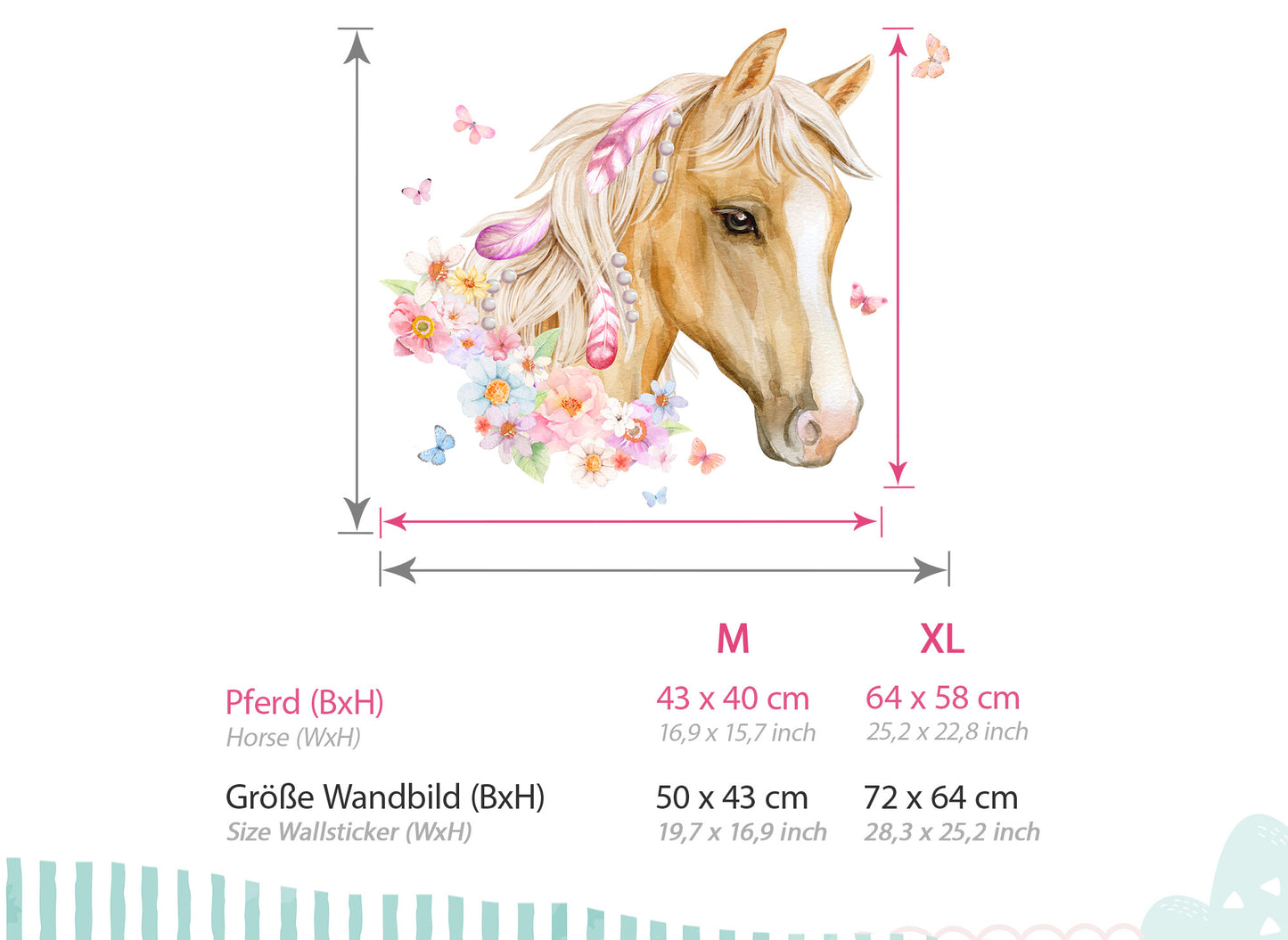 Wandtattoo Pferdekopf mit Blumen & Federn DK1049