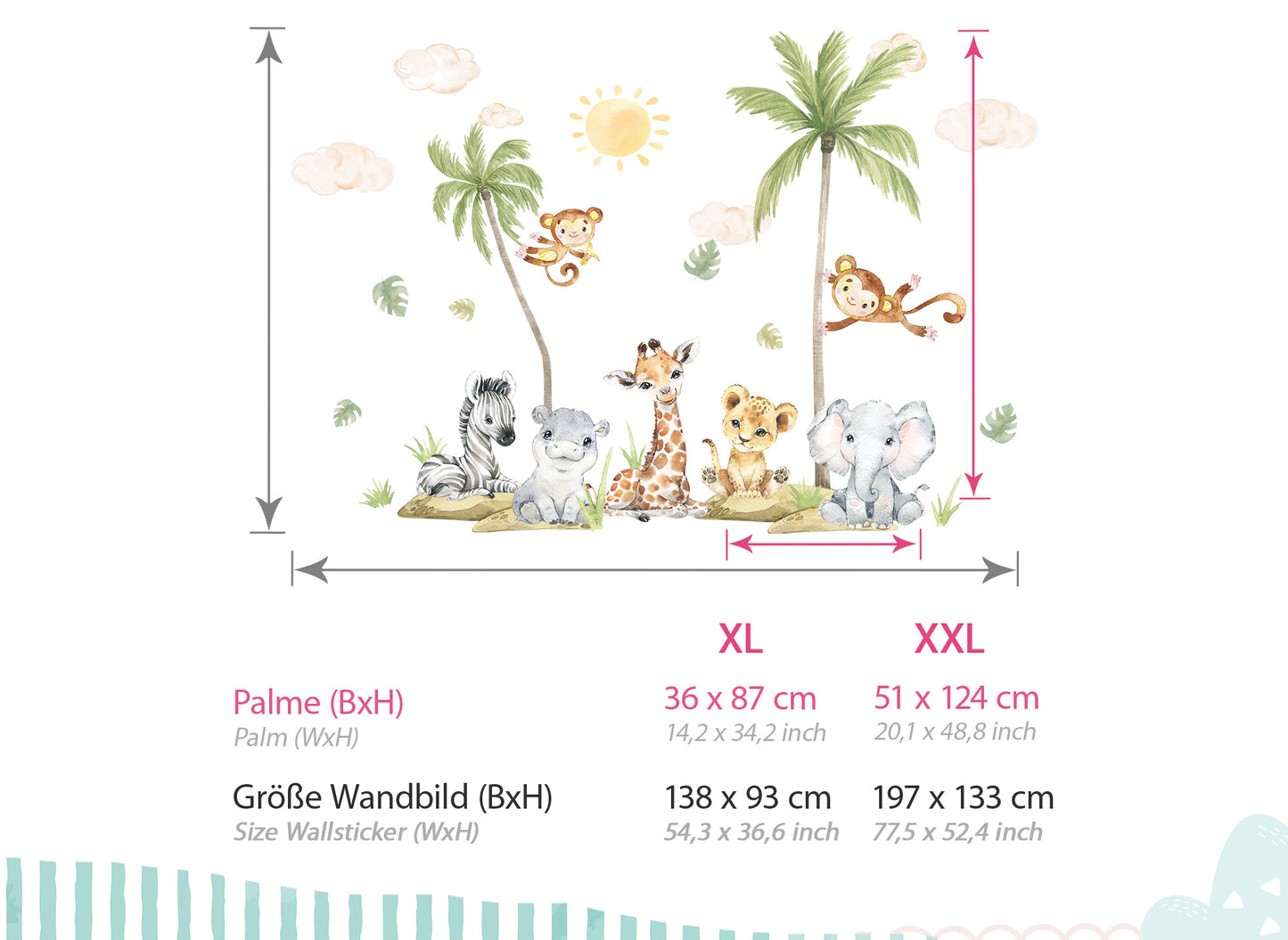 Wandtattoo Safaritiere Nilpferd Giraffe DK1052