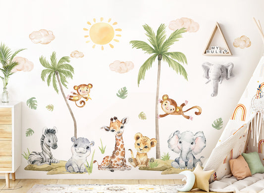 Wandtattoo Safaritiere Nilpferd Giraffe DK1052