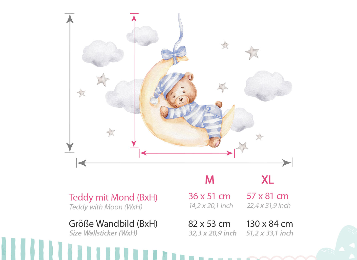 Wandtattoo Bär mit Mond blau DK1063