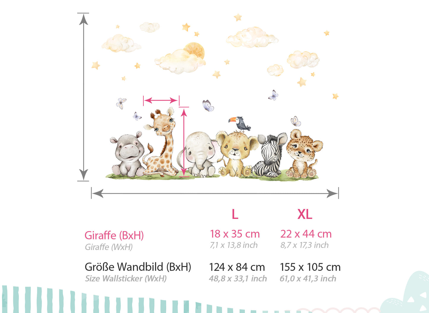 Wandtattoo Safaritiere Elefant Giraffe DK1031