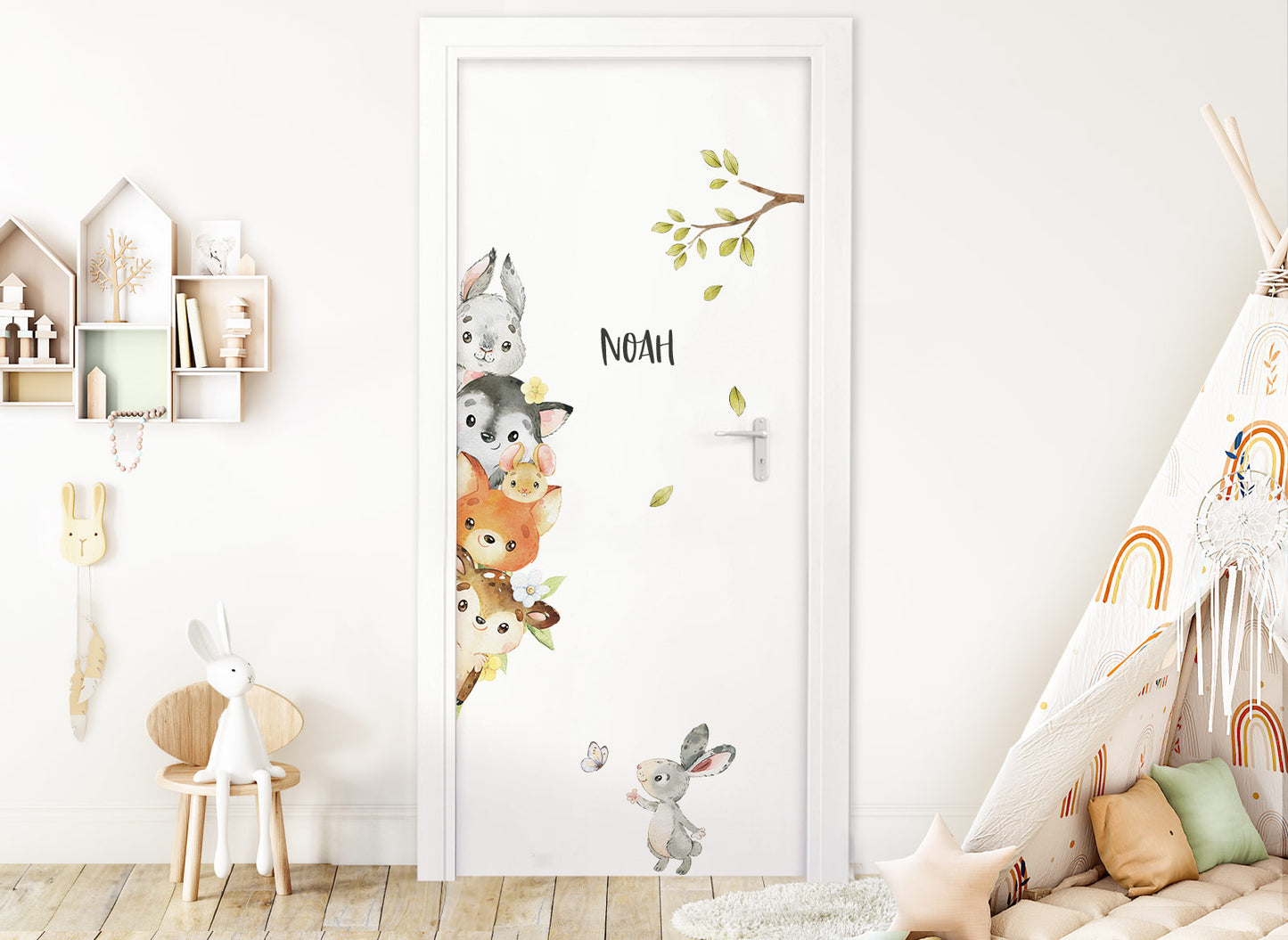 Wandtattoo Türsticker Waldtiere mit & ohne Wunschname DK1053