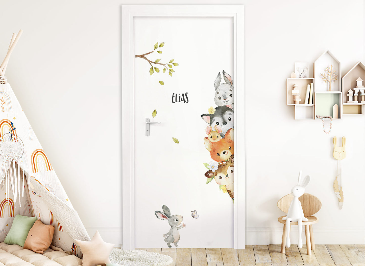 Wandtattoo Türsticker Waldtiere mit & ohne Wunschname DK1053
