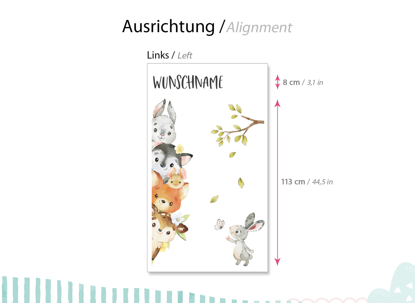 Wandtattoo Türsticker Waldtiere mit & ohne Wunschname DK1053