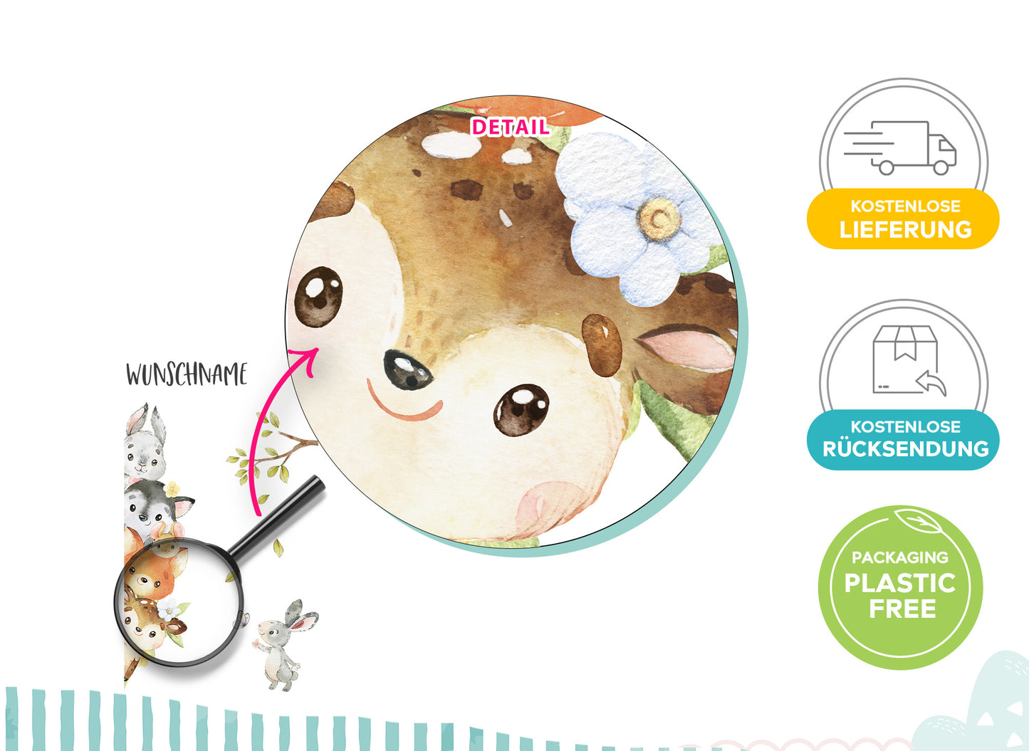 Wandtattoo Türsticker Waldtiere mit & ohne Wunschname DK1053