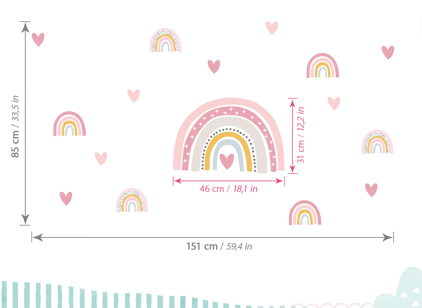 Wandtattoo viele Regenbögen mit Herzchen DK1081