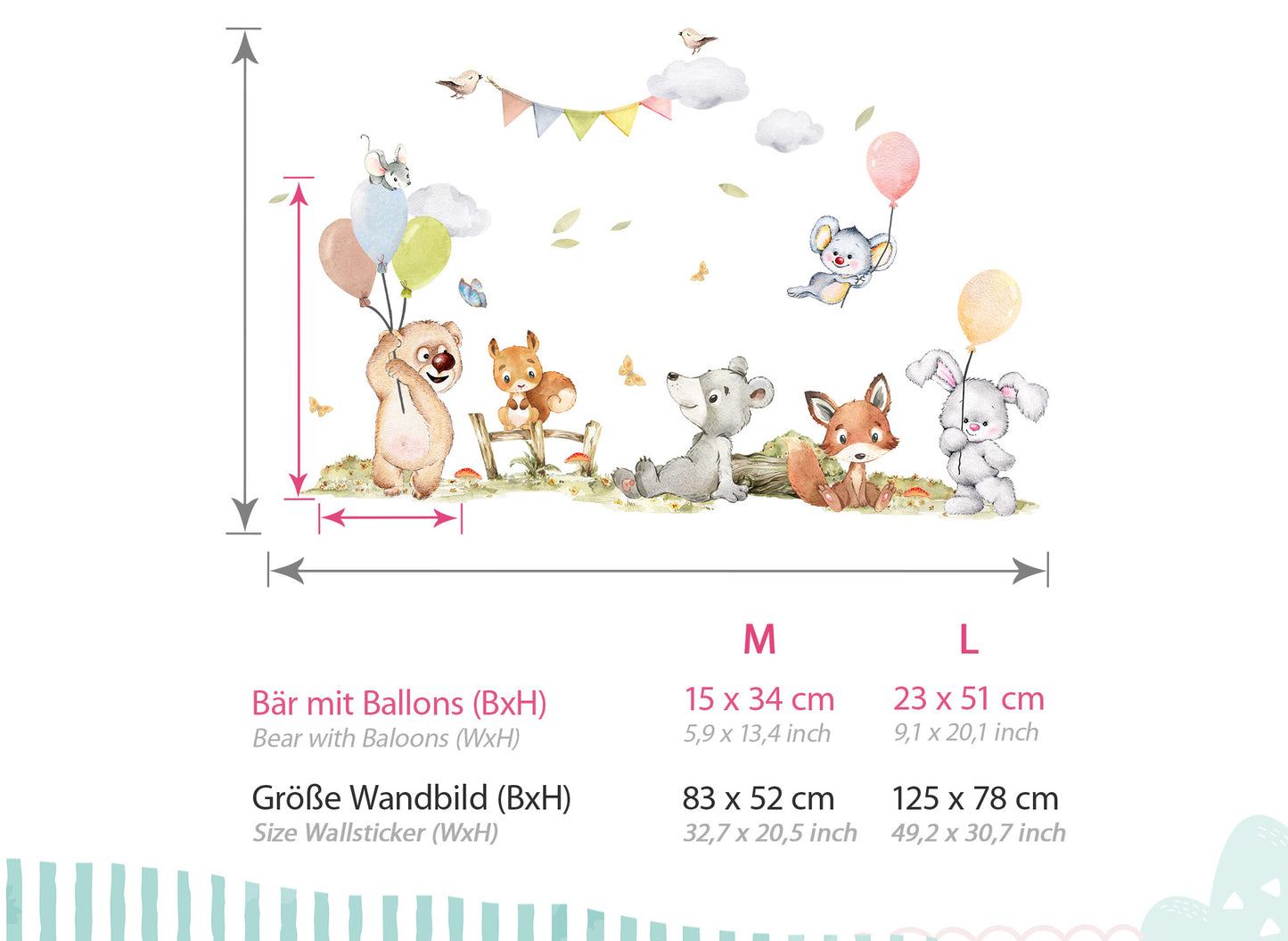 Wandtattoo Waldtiere Bär Fuchs Ballons DK1116