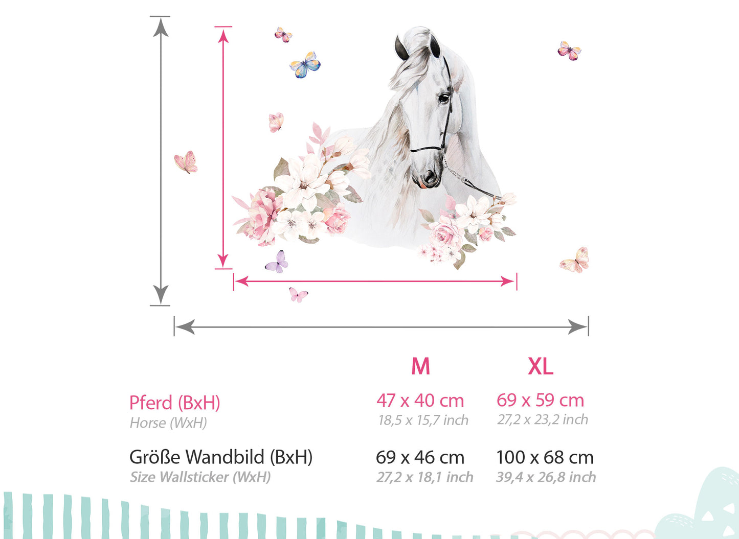 Wall Decal Horse Head with Butterflies DK1048