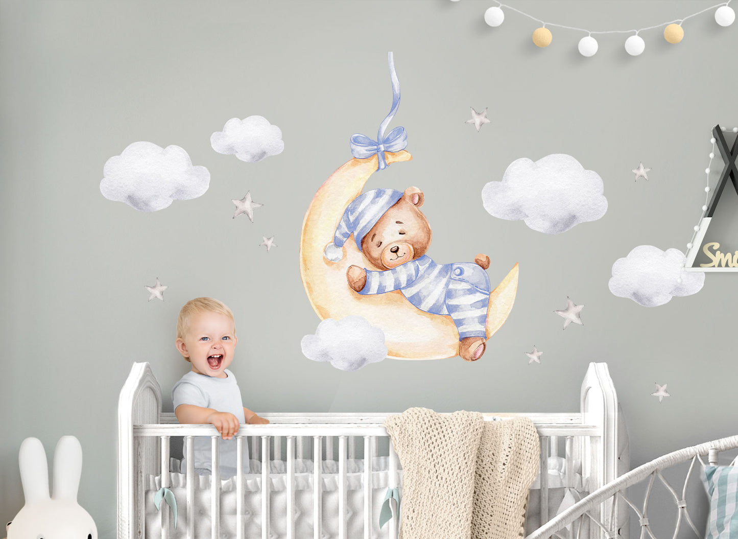 Wall sticker bear with moon blue DK1063